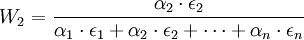 W_2=/frac{/alpha_2/cdot/epsilon_2}{/alpha_1/cdot/epsilon_1+/alpha_2/cdot/epsilon_2+/cdots+/alpha_n/cdot/epsilon_n}